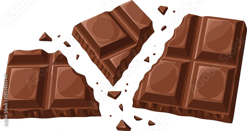 Broken Chocolate Bar on White Background