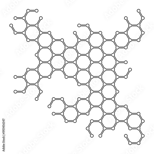 Minimal black outline hexagonal grid network with connected nodes on a transparent  background for scientific and technical design