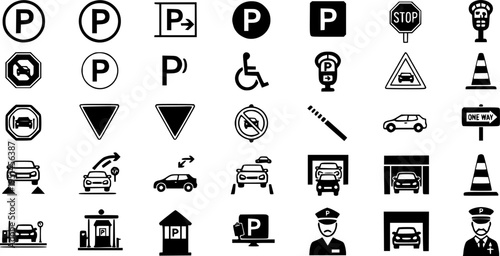 Car parking vector icons. Parking and traffic signs isolated on white background. Vector illustration.
