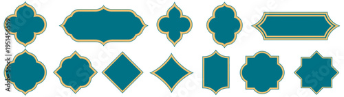 Islam frame shape design, Ramadan vector pattern, elegant Muslim architecture elements, gold accent decoration, festive illustration, isolated design