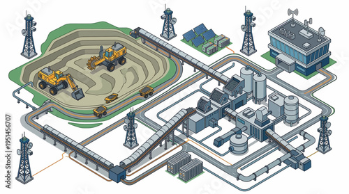 Industrial oil refinery process diagram.