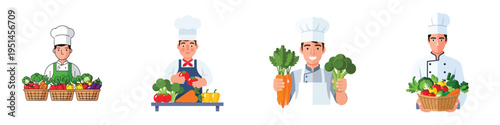 Chefs with fresh produce and baskets