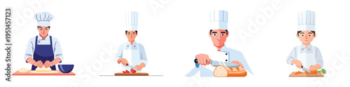 Chefs cooking food in kitchen with transparent background