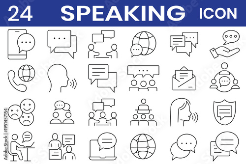 Speaking icon . Setting File  communication, talking, discussion, speech bubble, website marketing design, logo, app, template, ui, etc. Vector illustration. Monochrome Speaker Line Art Icon Set. 