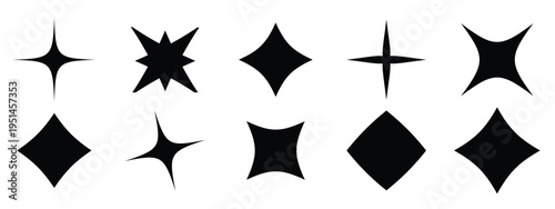 Stars icon collection. Different star shapes. Black stars icon set. Sparkle star icon set. Vector illustration.
