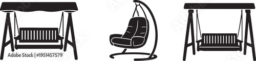 Three distinct swing seat designs shown in a black and white illustration icon