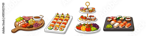 Delicious variety of sushi and dessert platters for a gourmet feast