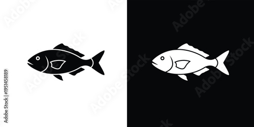 Black and white fish on split background symbol seafood