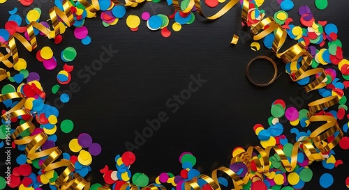 Confetti and Streamers Frame on Black