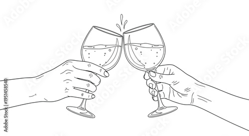 Two hands clinking wine glasses in a celebratory toast during a social event or formal dinner party setting.