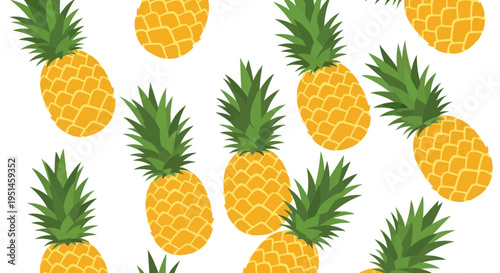 Tropical Pineapple Pattern - Fresh Yellow Fruit with Green Leaves on White Background
