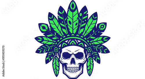 Skull with Native American Headdress, Tribal Warrior Icon, Symbol of Death