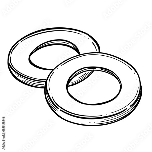 metal ring washers hardware vector line art hand drawn illustration