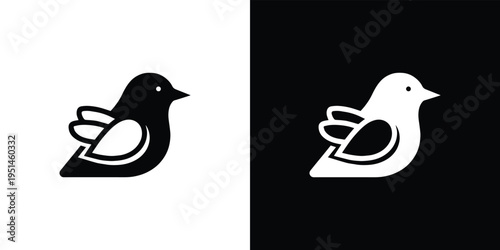 Black and white bird silhouettes on split color background symbol 2