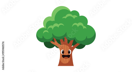 A cheerful cartoon tree with a smiling face and outstretched branches creates a playful nature scene silhouette high quality professional detailed