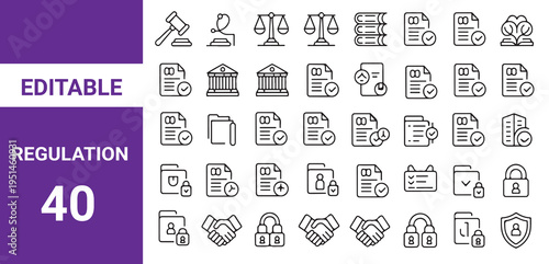 Regulation icon set. Editable line icons. Vector illustration.Compliance icon set. Editable line icons.
