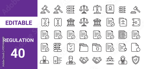 Regulation icon set. Editable line icons. Vector illustration.Compliance icon set. Editable line icons.

