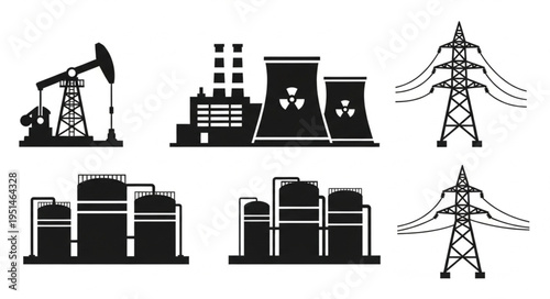 Energy Production and Distribution Infrastructure - Oil, Nuclear, and Power Lines.