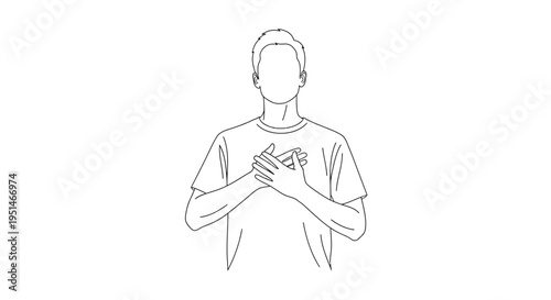 Line art illustration of a man gesturing over his heart a simple silhouette