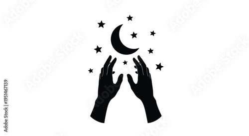 Hands reaching for the moon and stars a dramatic night scene silhouette