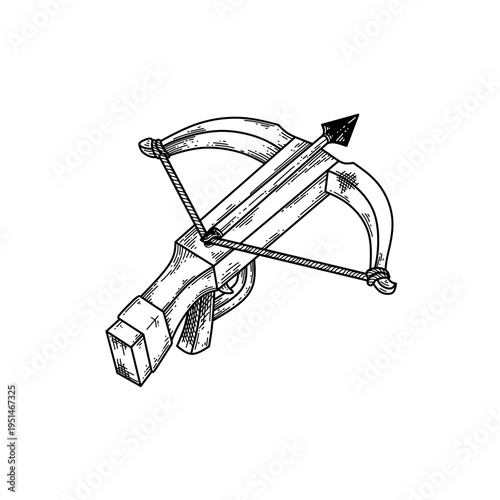 hand drawn crossbow weapon model line art vector illustration