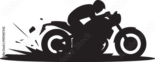 Black silhouette motorcycle rider speeding with motion lines