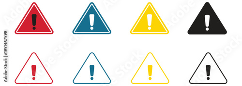 Collection of caution.isolated, danger and warning signs.  triangle Caution or Alert Risk Warning Attention Icon Set.