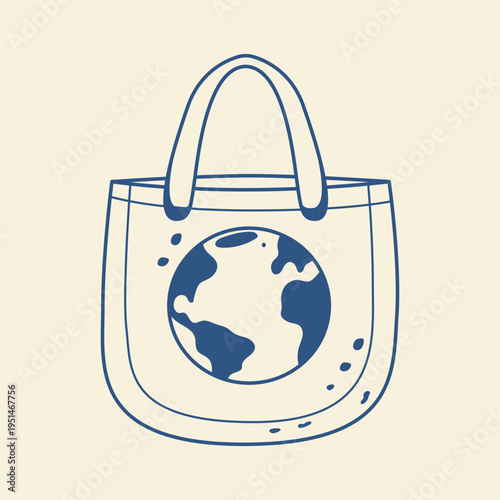 Eco friendly reusable cotton shopper tote bag with earth planet vector doodle
