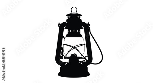 Vintage kerosene lantern illustration detailed design black and white rendering silhouette