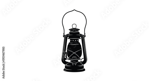 Vintage kerosene lantern with handle detailed design stark contrast black silhouette
