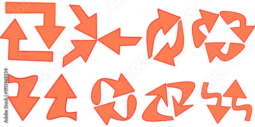 A collection of hand-drawn arrows. Different types of arrows pointing in different directions. A collection of colorful arrows.