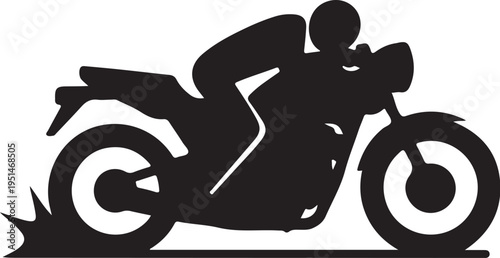 Black silhouette of a motorcyclist riding a motorcycle with flames