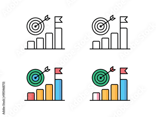 Objective icon collection in various styles for target goal concept branding print design and digital media