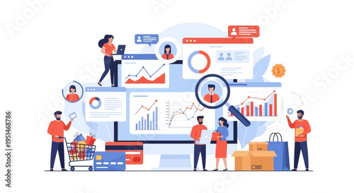 Online Shopping Data Analytics, Customer Experience & Digital Retail Growth Concept Illustration