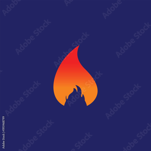 flame icon, orange and red fire symbol on dark blue background