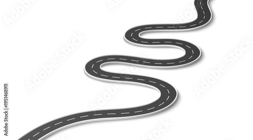 3d asphalt road track, winding highway, curve map road, long pathway route. Isolated vector realistic traffic car lane for urban and city transport, race, speedway path. Navigation and travel symbol