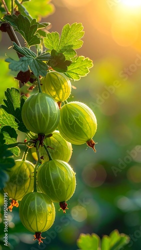 Green gooseberries in sunlight