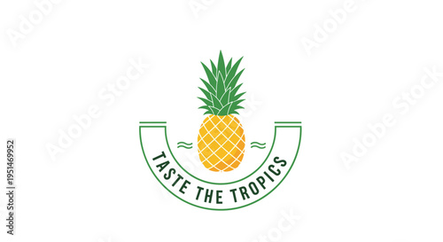 A stylized yellow and green pineapple with a green banner reading TASTE THE TROPICS is centered on a plain white background.