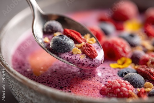 Wallpaper Mural Healthy smoothie bowl with blueberries kiwi and spoon creamy texture superfood breakfast Torontodigital.ca