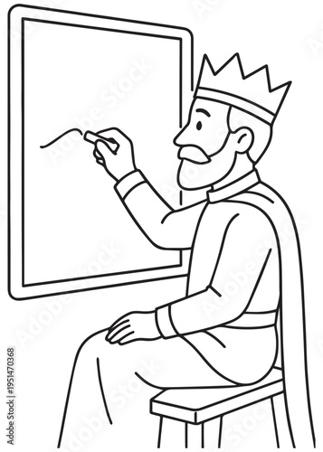 coloring book king drawing on the blackboard while teaching a lesson