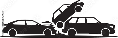 Black silhouette of crashed cars accident car crash