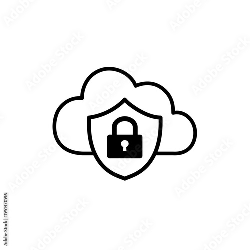 Cloud Security Icon – Shield and Padlock Data Protection Symbol