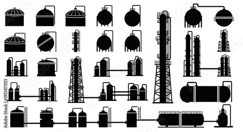 Silhouette of Industrial Plant and Equipment for Chemical or Oil Industry.