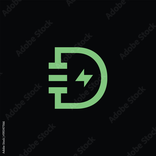 energy minimal modern initial letter D with battery and lightning symbol logo design