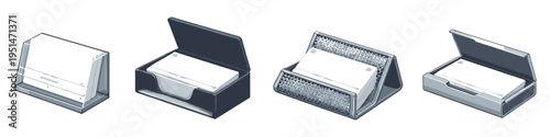 Collection of four different business card holders with blank cards inside
