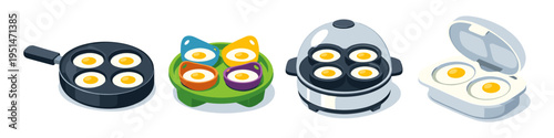 Various kitchen gadgets for cooking perfect fried eggs in different styles