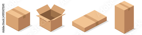 Variety of cardboard boxes in different shapes and sizes for packaging