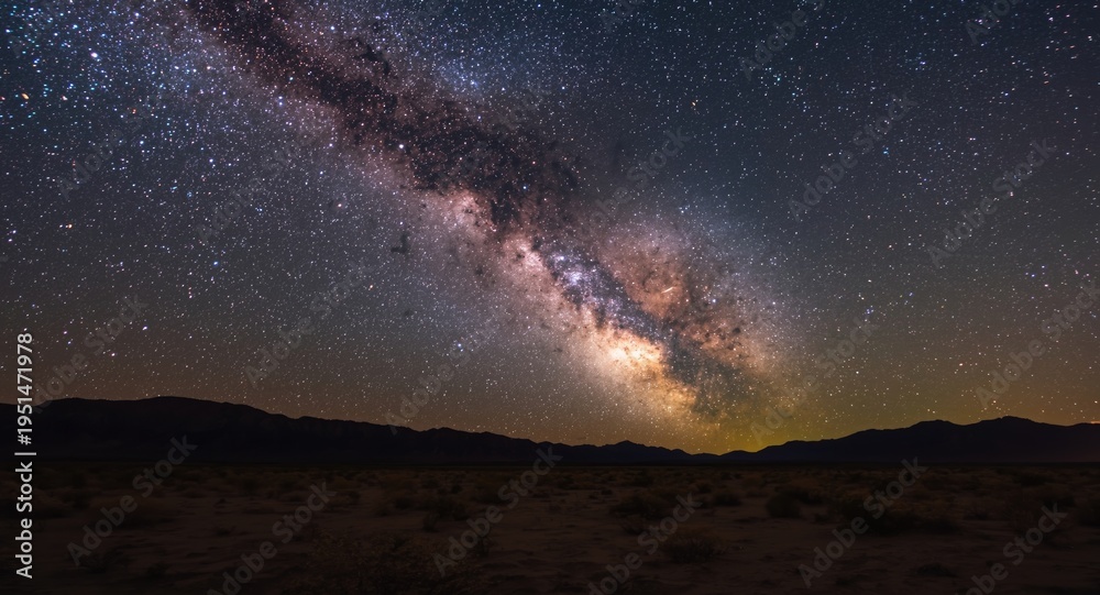 Fototapeta premium Glorious Milky Way galaxy illuminating quiet desert landscape