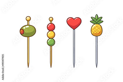 Colorful cocktail picks with various designs for festive parties