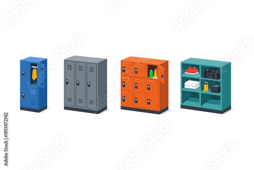 Colorful lockers in a modern style for schools or gyms